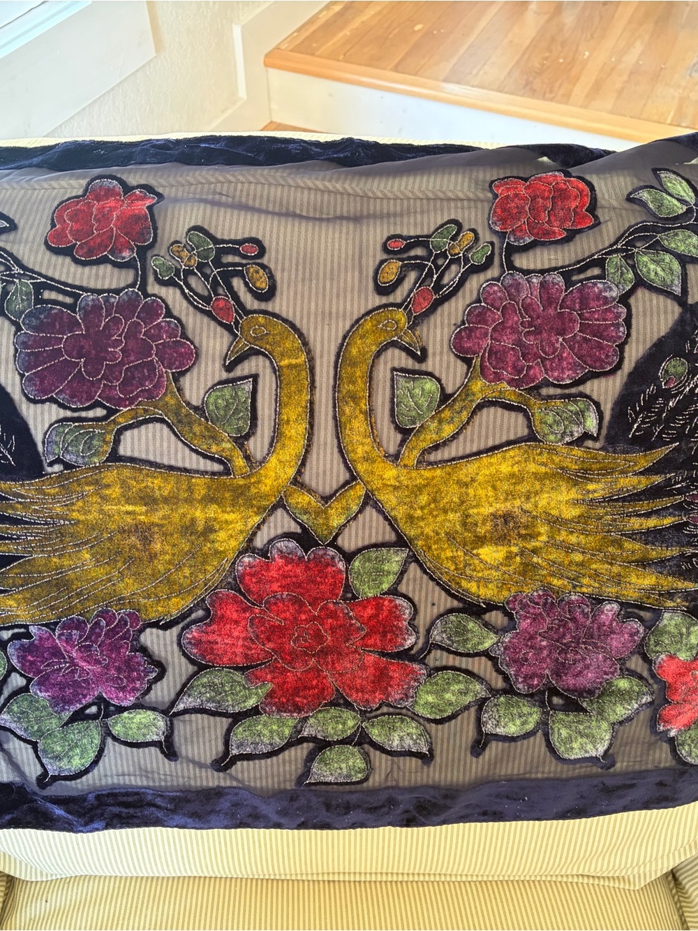Embroidered Velvet Burniut Peacock Floral shoulder wrap shrug- Gold & Multicolor